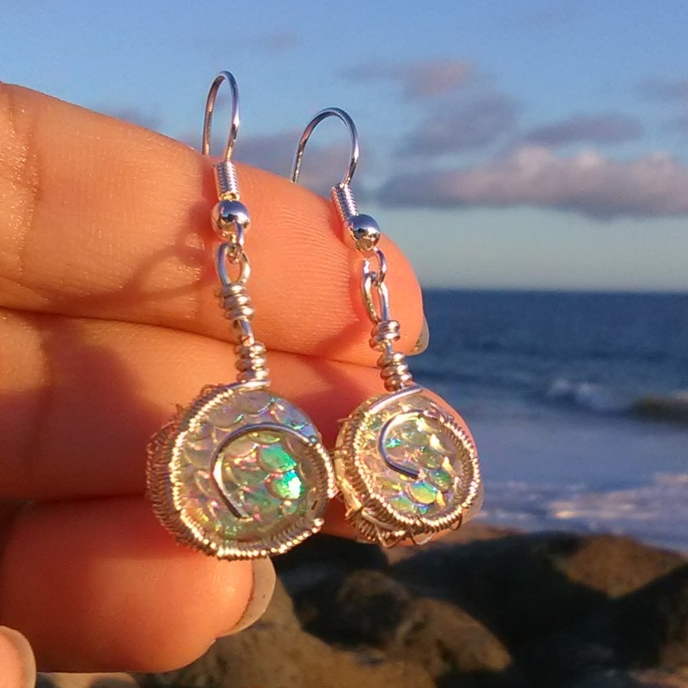 Silver Wrapped White Mermaid Earrings